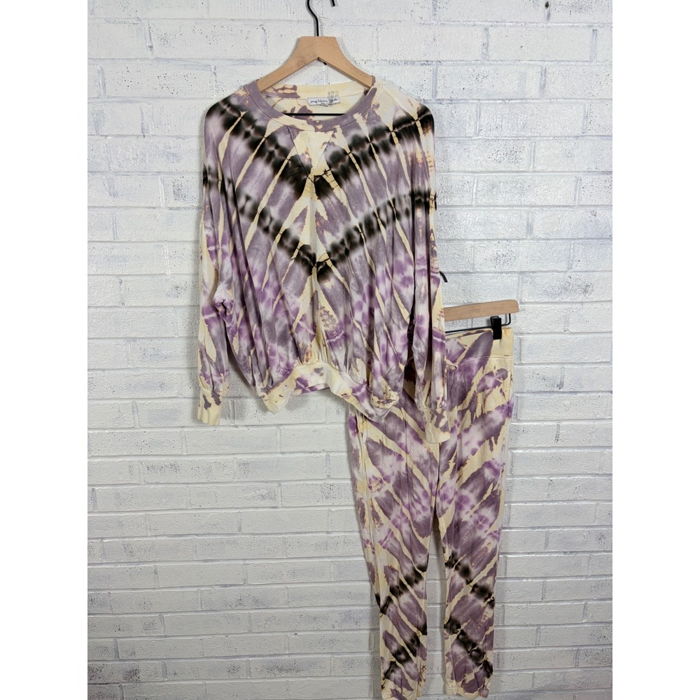 Young Fabulous & Broke Lounge Set Women S Purple Tie Dye Sweatshirt Joggers
